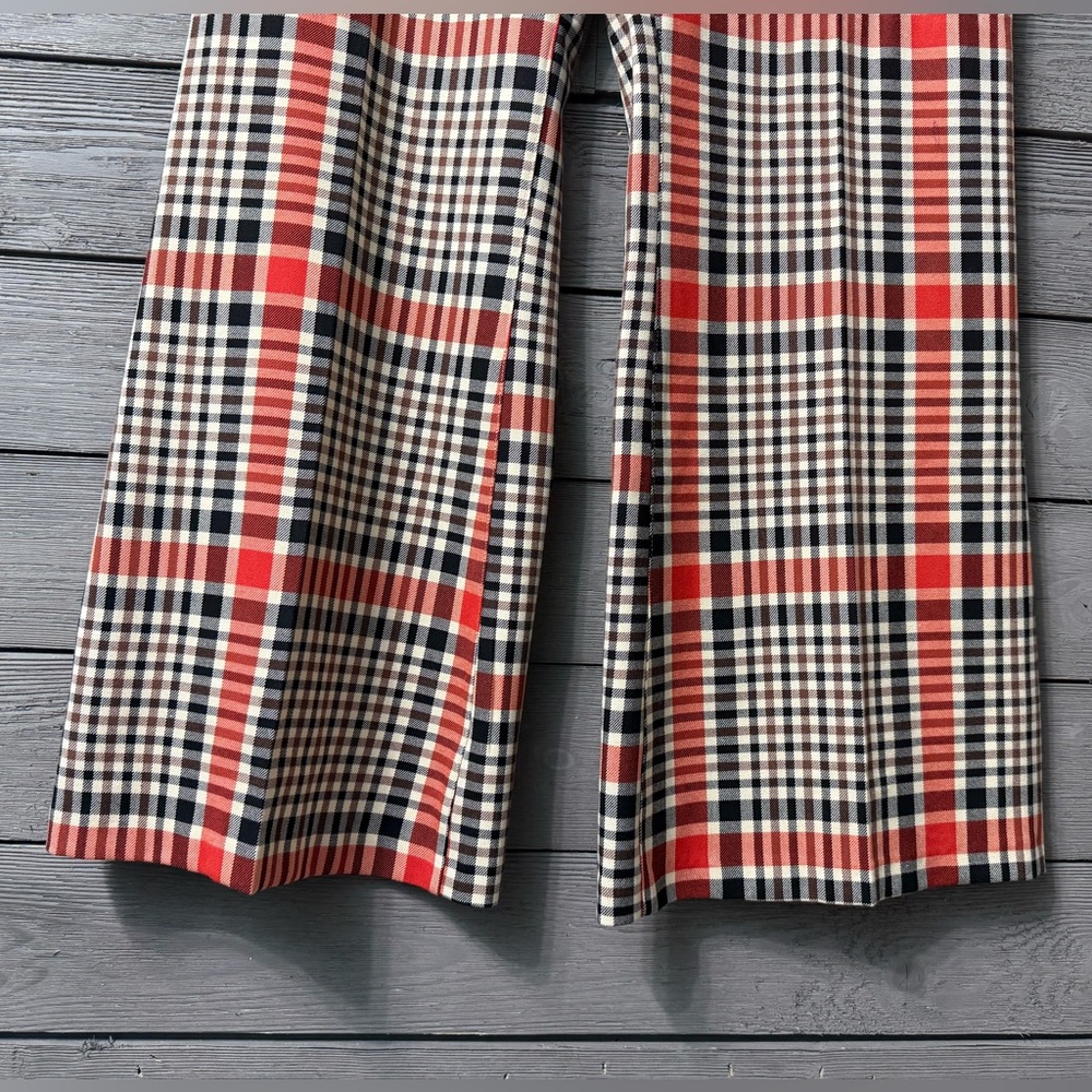 NWT Free People Jules Orange Black Cream Plaid Flare Pants Sz 12 Short - Picture 10 of 15